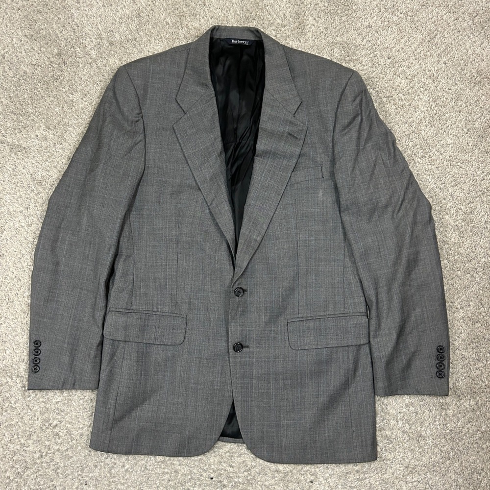 Burberry Blazer Sport Coat 42R Grey Glen Plaid 100% Wool Made in‎ Italy Vintage